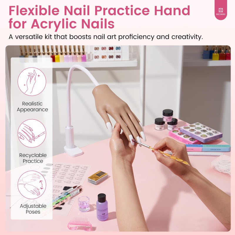 Deciniee Practice Hand for Acrylic Nails Kit: Silicone Hand for Nail Practice with Nail Kit for Beginners - Bendable Training Fake Hand Manicure Acrylic Powder Set for Salon Home - Image 3